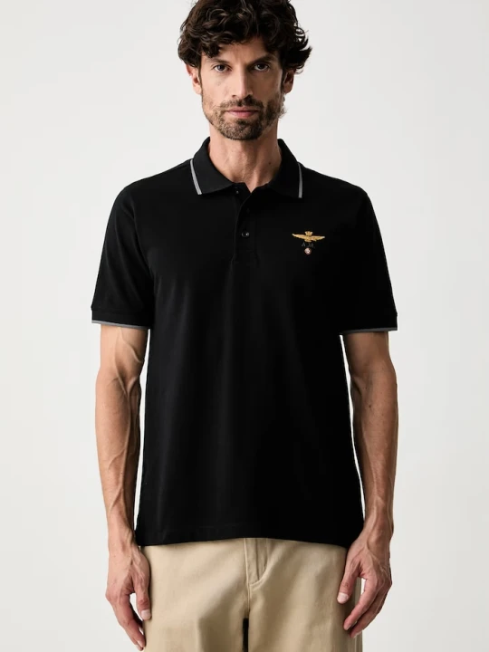 Zdjęcie produktu Aeronautica Militare polo męskie bawełniane czarny
