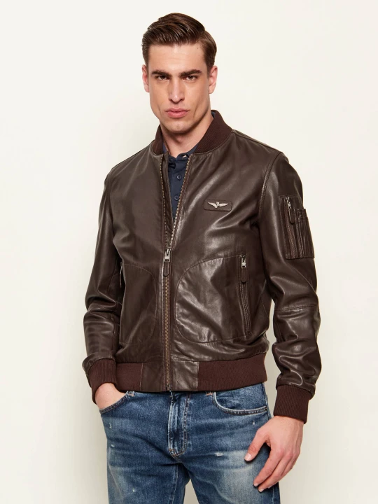 Zdjęcie produktu Aeronautica Militare Skórzana kurtka bomber | Regular Fit brązowy