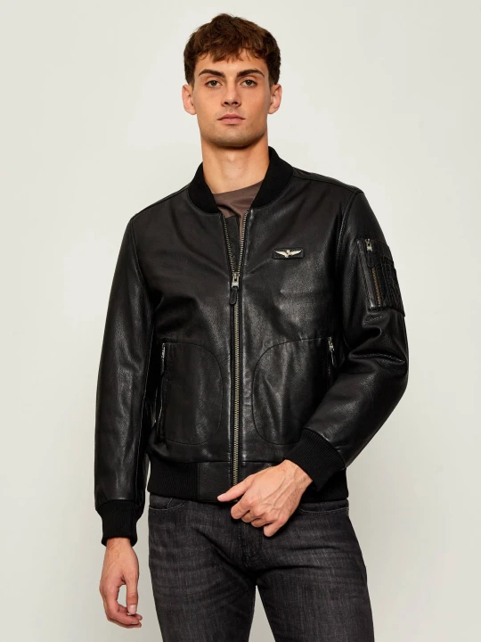 Zdjęcie produktu Aeronautica Militare Skórzana kurtka bomber | Regular Fit czarny