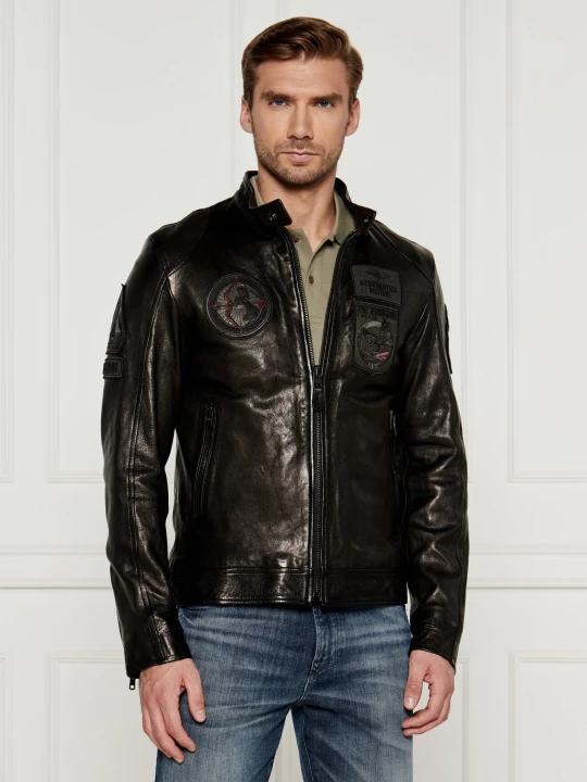 Zdjęcie produktu Aeronautica Militare Skórzana kurtka MOTOCICLISTA | Regular Fit czarny