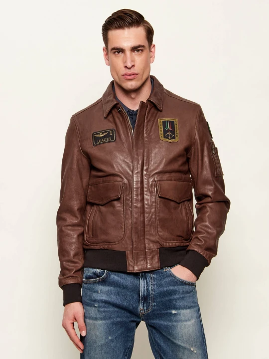 Zdjęcie produktu Aeronautica Militare Skórzana kurtka | Regular Fit brązowy