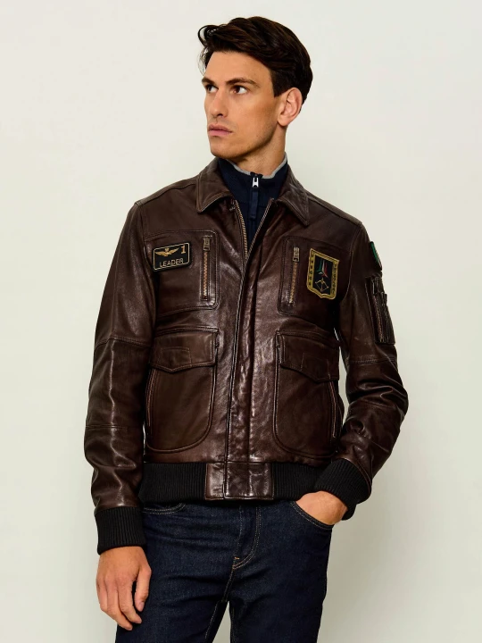 Zdjęcie produktu Aeronautica Militare Skórzana kurtka | Regular Fit brązowy