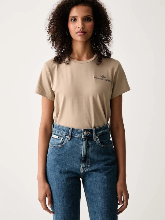 Zdjęcie produktu Aeronautica Militare T-shirt damski bawełniany z elastanem beżowy