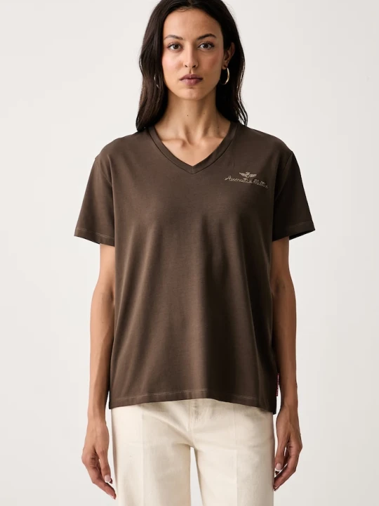 Zdjęcie produktu Aeronautica Militare T-shirt damski z bawełną brązowy