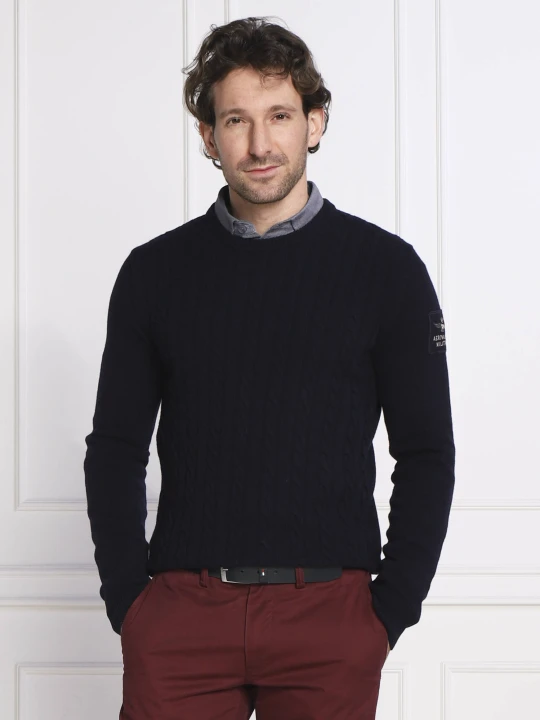 Zdjęcie produktu Aeronautica Militare Wełniany sweter | Slim Fit granatowy