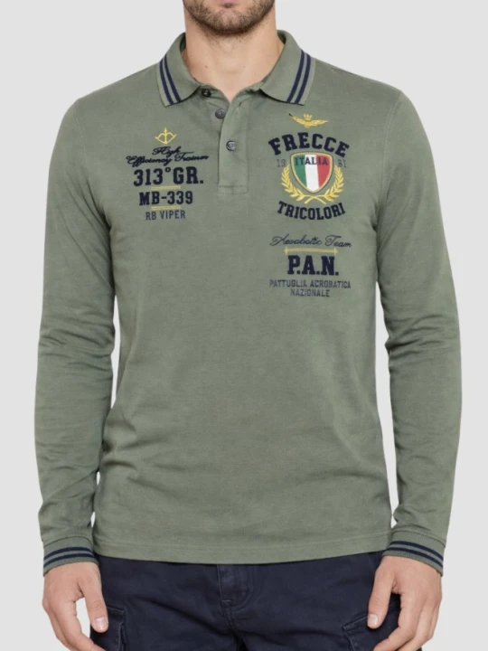 Zdjęcie produktu AERONAUTICA MILITARE Zielony longsleeve polo P.a.n. With Flock Prints, Rozmiar L