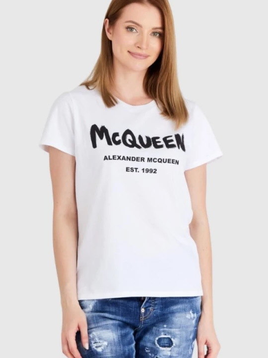 Zdjęcie produktu ALEXANDER MCQUEEN Biały t-shirt damski z logo, Rozmiar 40