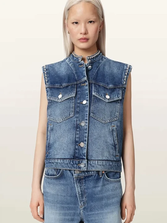 Zdjęcie produktu AllSaints bezrękawnik damski jeansowy MAV niebieski