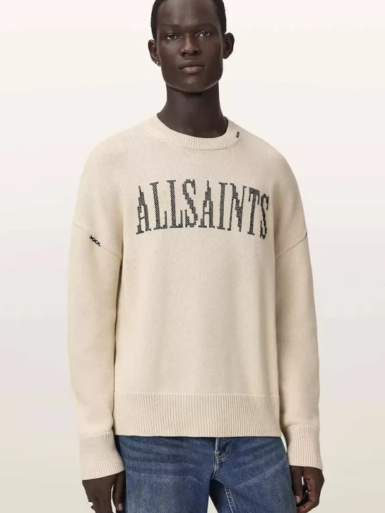 Zdjęcie produktu AllSaints bluza oversize męska bawełniana CROSSED beżowy
