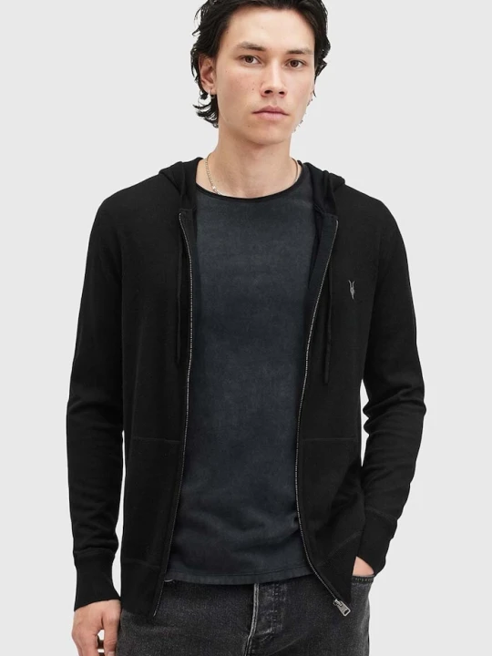 Zdjęcie produktu AllSaints bluza rozpinana z kapturem męska wełniana czarny