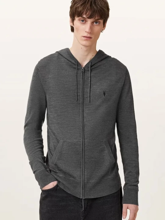 Zdjęcie produktu AllSaints bluza rozpinana z kapturem męska wełniana szary