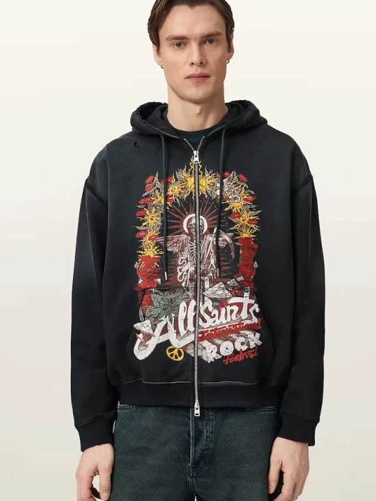 Zdjęcie produktu AllSaints bluza z kapturem męska bawełniana ROQUE czarny