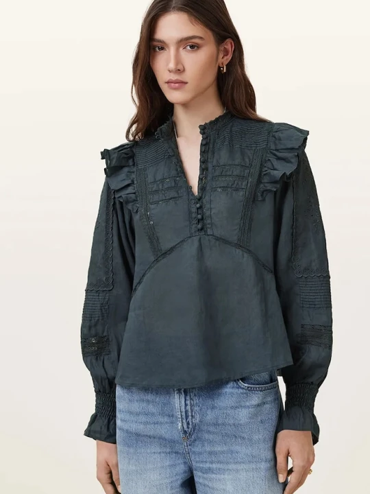 Zdjęcie produktu AllSaints bluzka bawełniana HEATHER granatowy