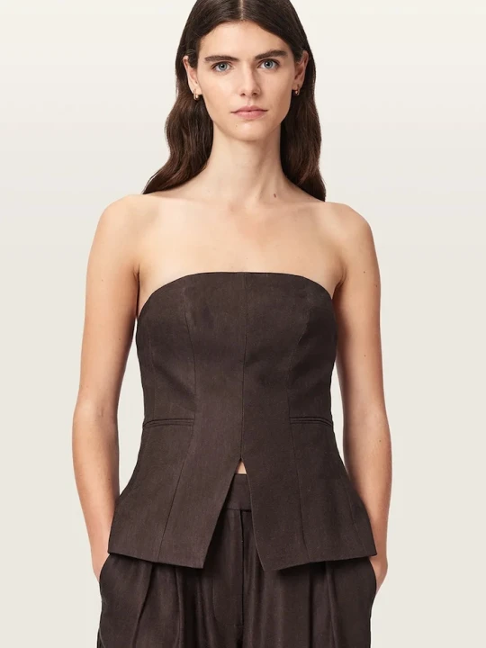Zdjęcie produktu AllSaints bluzka gorsetowa damska z wiskozy CHARLEY brązowy