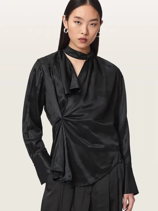 Zdjęcie produktu AllSaints bluzka kopertowa damska z wiskozy ZELLIE czarny