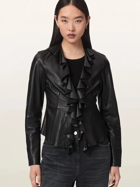 Zdjęcie produktu AllSaints bluzka koszulowa damska skórzana LUANA LEA SHIRT czarny