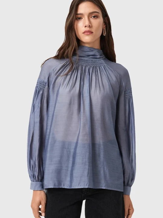Zdjęcie produktu AllSaints bluzka z dodatkiem jedwabiu PEARLA fioletowy