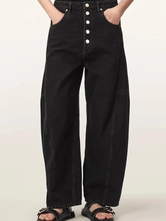 Zdjęcie produktu AllSaints jeansy barrel damskie CARTER BUTTON JEAN brązowy