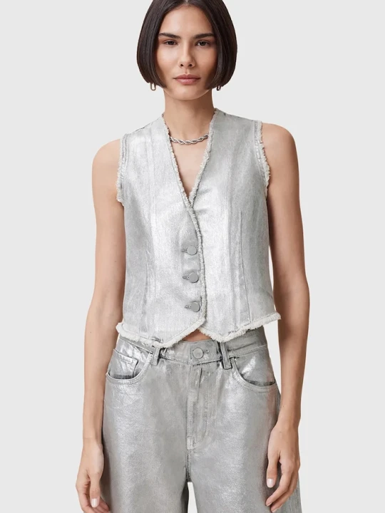 Zdjęcie produktu AllSaints kamizelka bawełniana ANDREA srebrny
