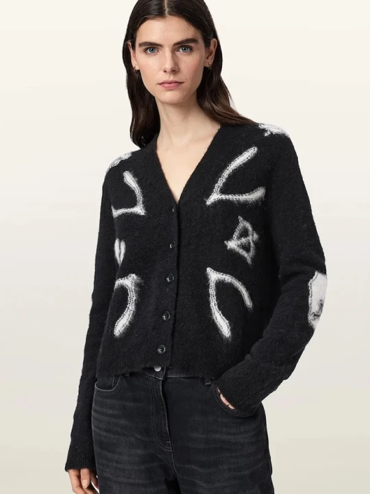 Zdjęcie produktu AllSaints kardigan damski z wełną CHARM czarny