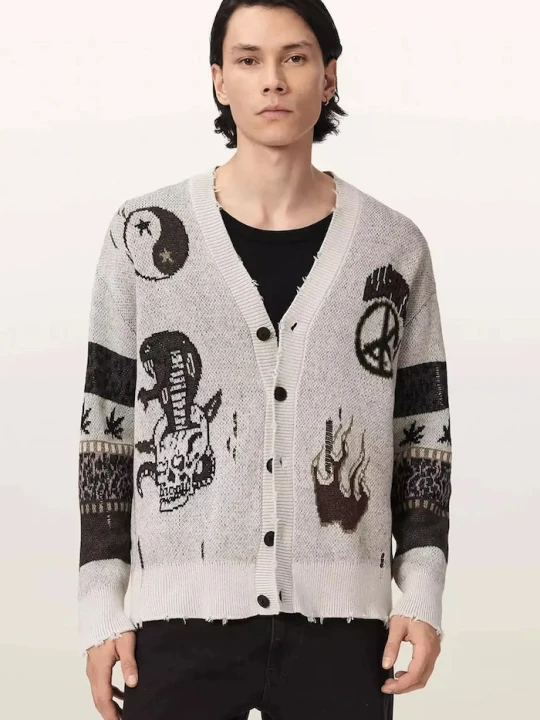 Zdjęcie produktu AllSaints kardigan męski bawełniany BRAM CARDIGAN beżowy