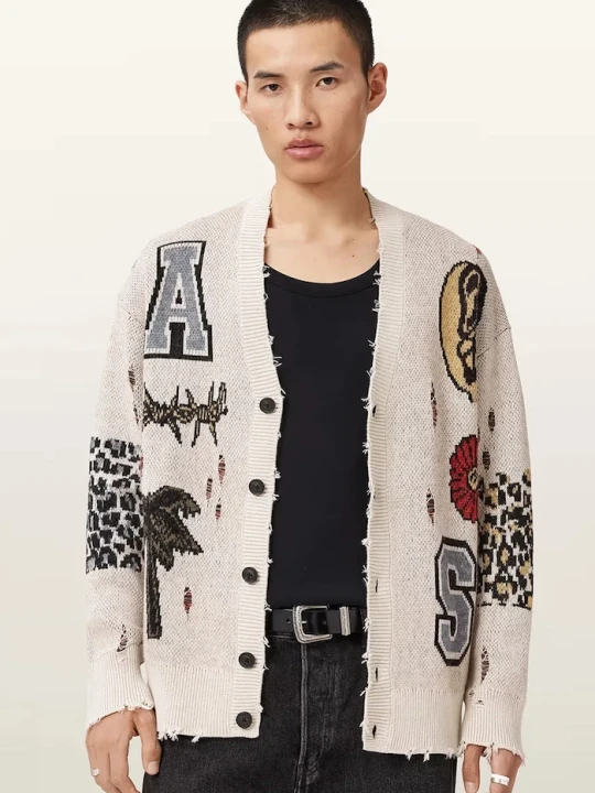 Zdjęcie produktu AllSaints kardigan męski z dodatkiem wełny FOXX beżowy
