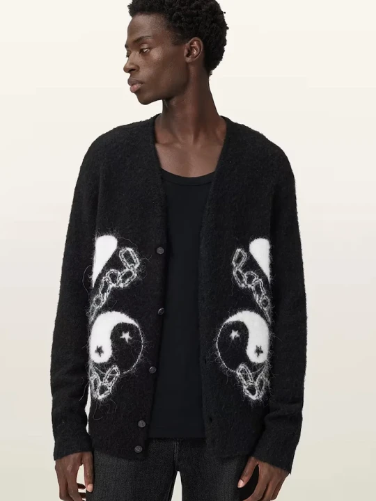Zdjęcie produktu AllSaints kardigan z dodatkiem alpaki REFLECTION czarny