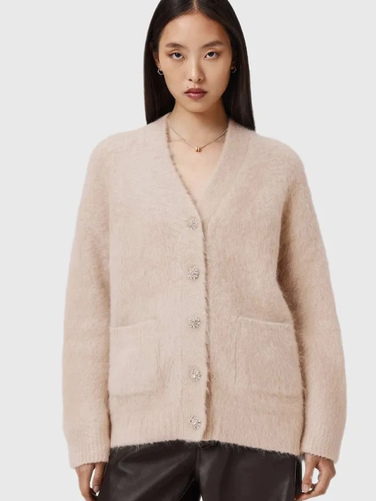 Zdjęcie produktu AllSaints kardigan z wełną beżowy