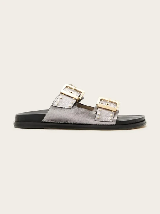 Zdjęcie produktu AllSaints klapki skórzane Magda Stud Sandal srebrny