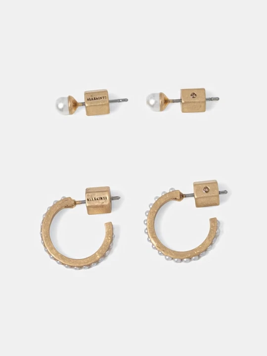 Zdjęcie produktu AllSaints kolczyki damskie metalowe 2-pack złoty