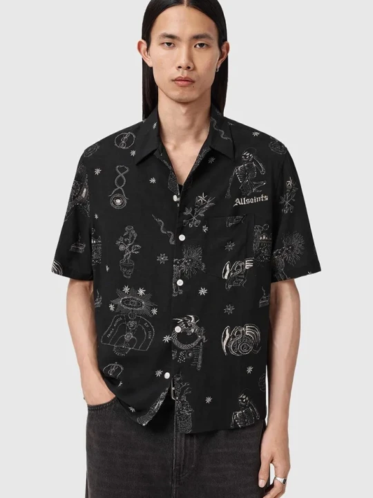 Zdjęcie produktu AllSaints koszula z dodatkiem lnu TERRA czarny