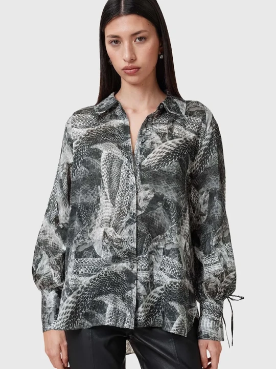 Zdjęcie produktu AllSaints koszula z domieszką jedwabiu LEYLA szary