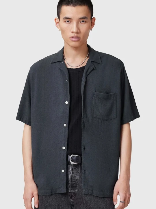 Zdjęcie produktu AllSaints koszula z domieszką lnu CUDI niebieski