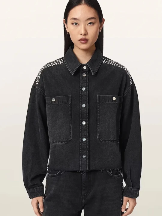 Zdjęcie produktu AllSaints krótka kurtka damska jeansowa NICKY czarny