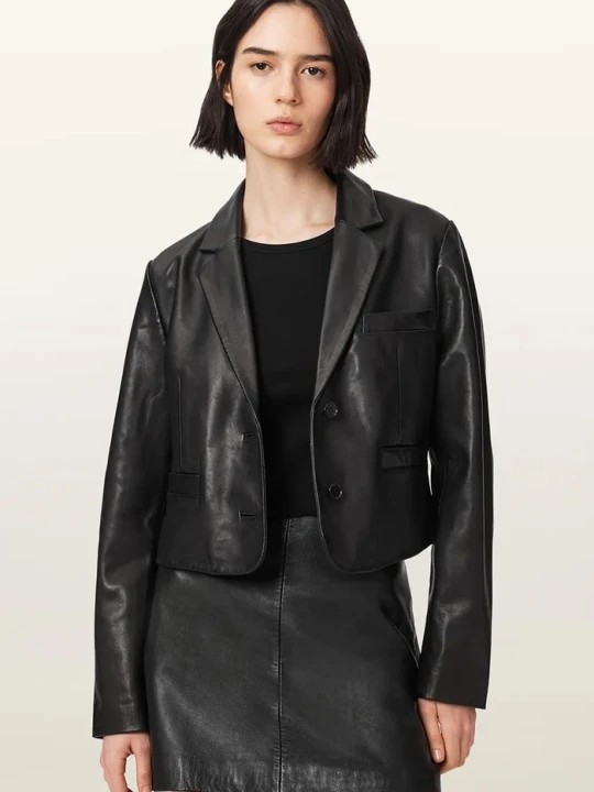Zdjęcie produktu AllSaints krótka kurtka damska skórzana APTON czarny