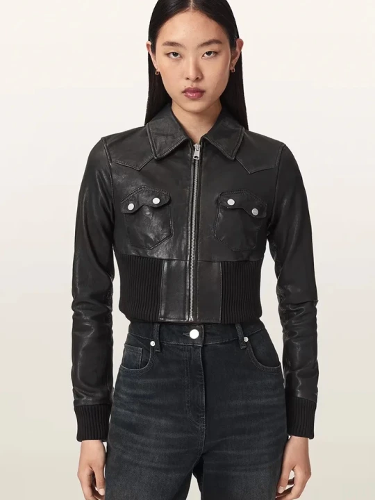 Zdjęcie produktu AllSaints krótka kurtka damska skórzana LENA czarny