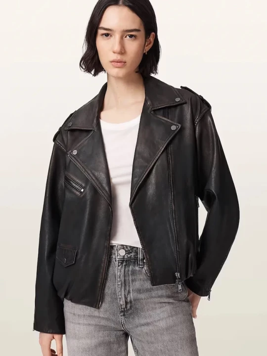 Zdjęcie produktu AllSaints krótka kurtka damska skórzana SAMINA czarny