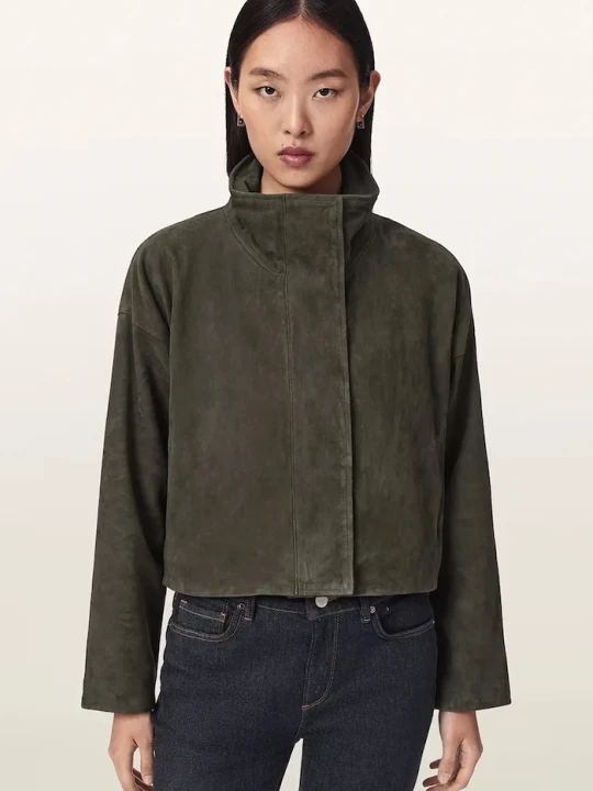 Zdjęcie produktu AllSaints krótka kurtka damska skórzana zielony