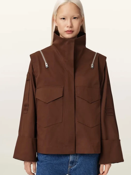 Zdjęcie produktu AllSaints kurtka damska z bawełną LEIGHTON brązowy
