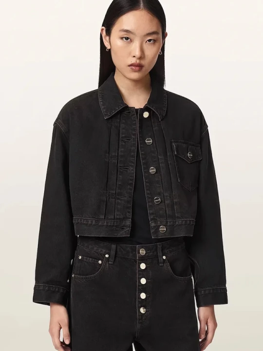 Zdjęcie produktu AllSaints kurtka jeansowa damska BLINK CROPPED JACKET brązowy