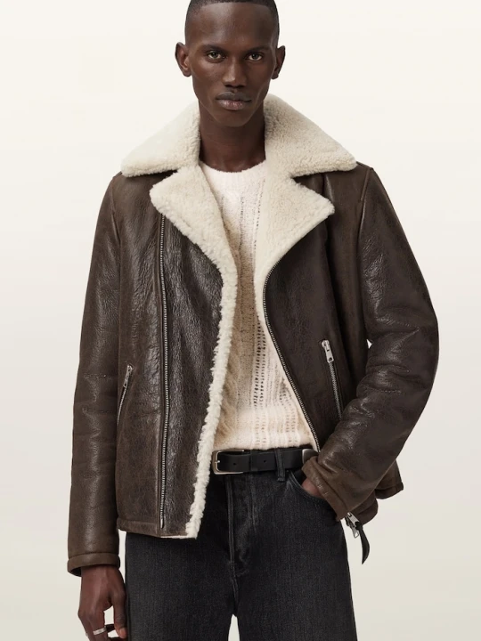 Zdjęcie produktu AllSaints kurtka kożuch męska skórzana XYLON brązowy