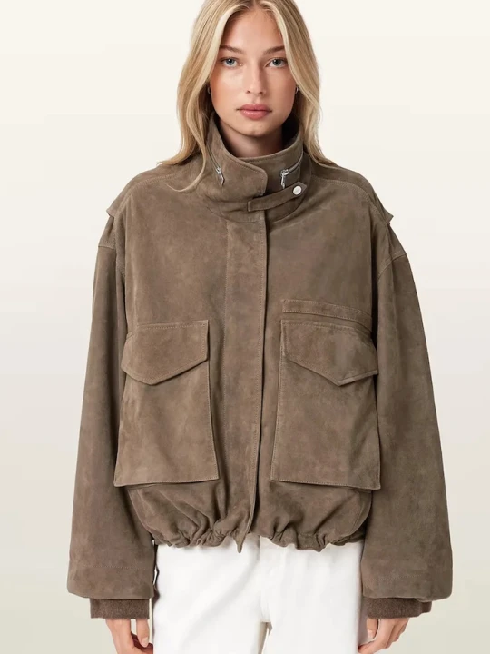 Zdjęcie produktu AllSaints kurtka przejściowa damska zamszowa brązowy