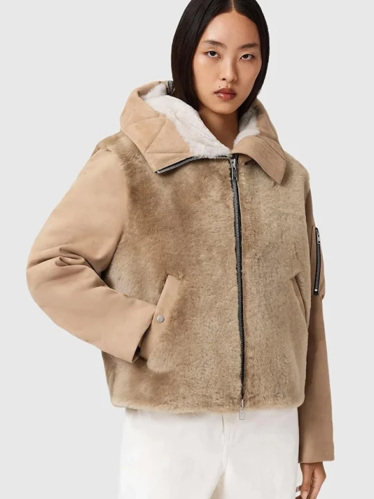 Zdjęcie produktu AllSaints kurtka zamszowa beżowy