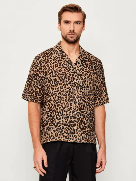 Zdjęcie produktu AllSaints Lniana koszula LEOPARDONE | Loose fit brązowy