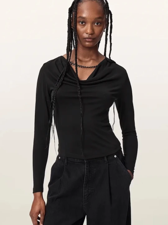 Zdjęcie produktu AllSaints longsleeve damski z wiskozą HALLIE LS TOP czarny