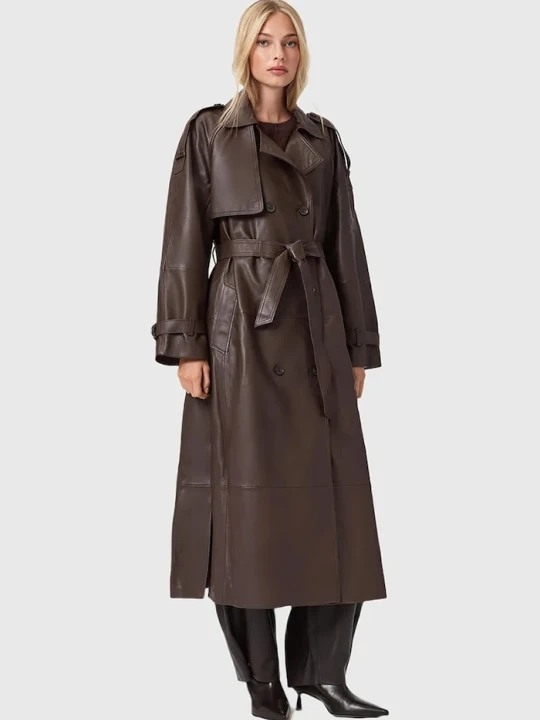 Zdjęcie produktu AllSaints płaszcz skórzany REED brązowy