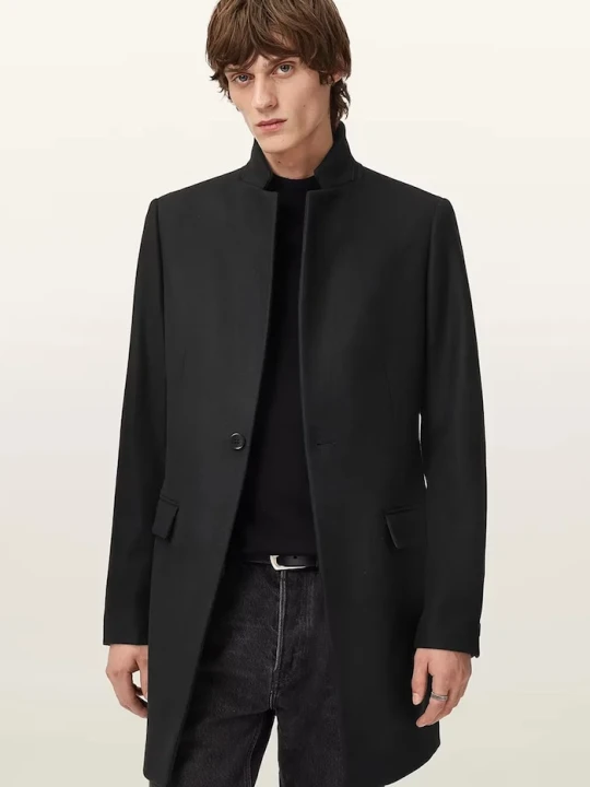Zdjęcie produktu AllSaints płaszcz z dodatkiem wełny czarny