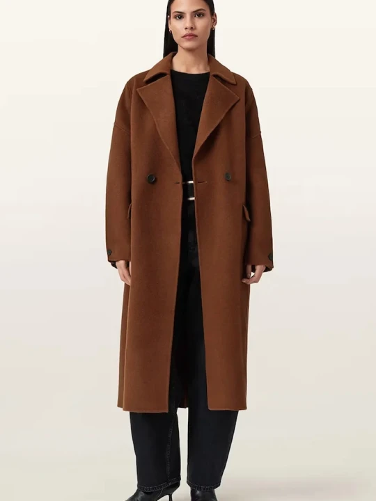 Zdjęcie produktu AllSaints płaszcz z dodatkiem wełny SELLMA bordowy