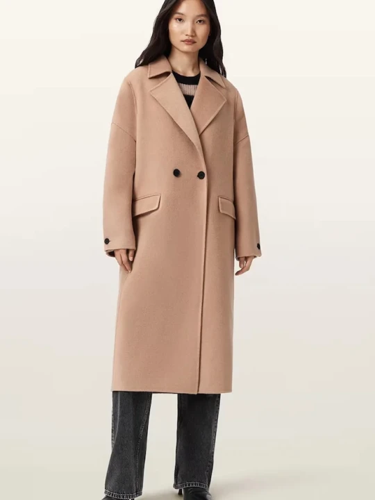 Zdjęcie produktu AllSaints płaszcz z dodatkiem wełny SELLMA brązowy