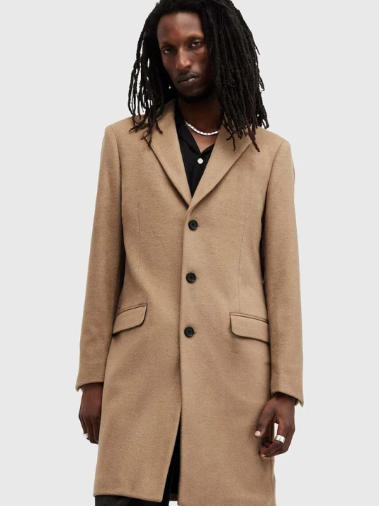 Zdjęcie produktu AllSaints płaszcz z domieszką wełny HAL COAT beżowy